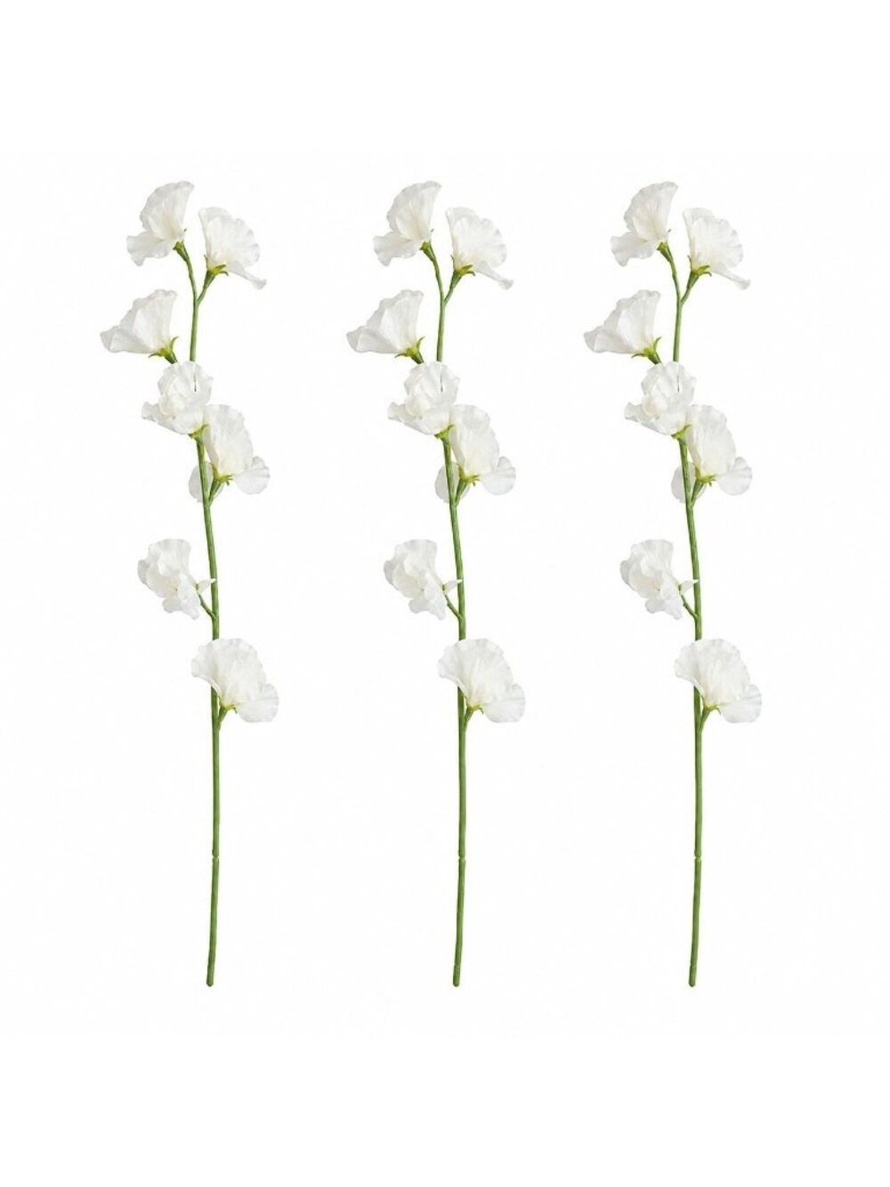 White Artificial Sweet Pea Stems Set of 3 24 Inch Faux Flowers